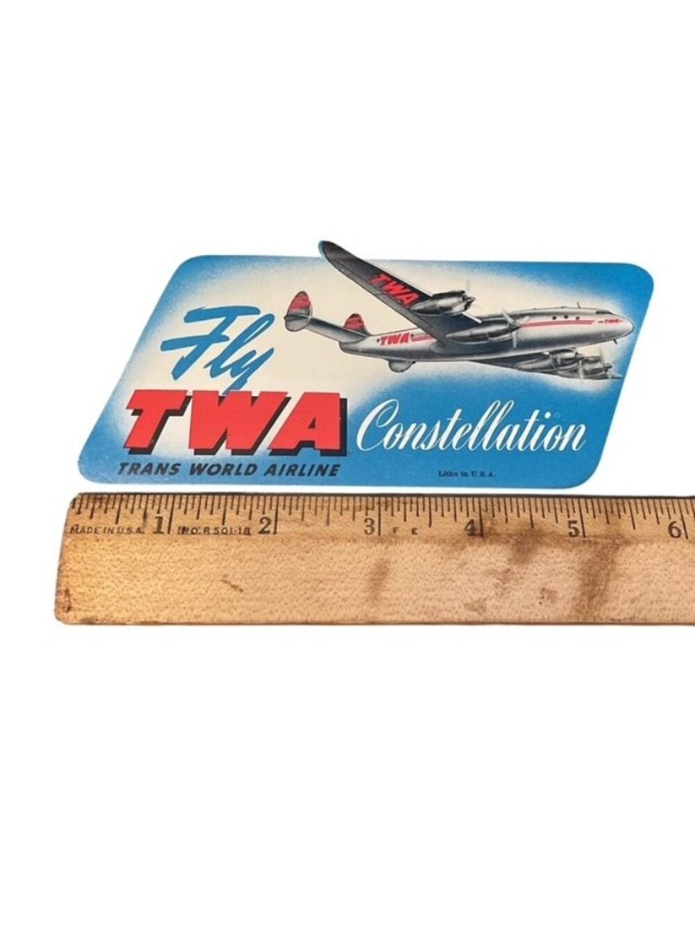 Vintage 1949 Fly TWA Trans World Airline Constellation 6" Baggage Sticker A